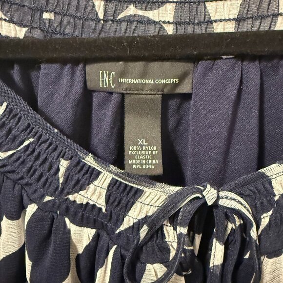 INC International Concepts Navy White Print Blouse XL Sheer Nylon Top - Picture 2 of 2